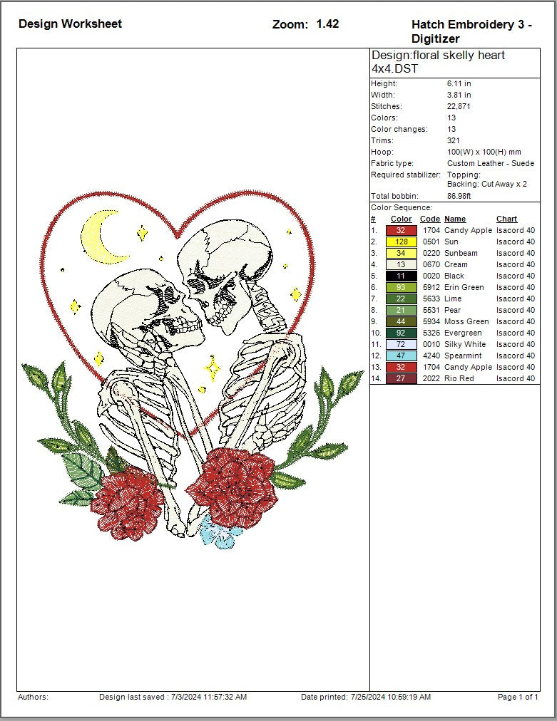 floral skelly heart 4x4