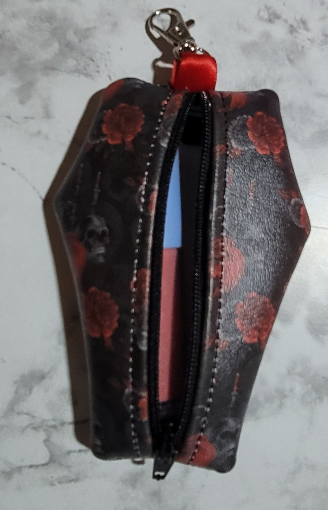 mini zipper coffin keychain bag
