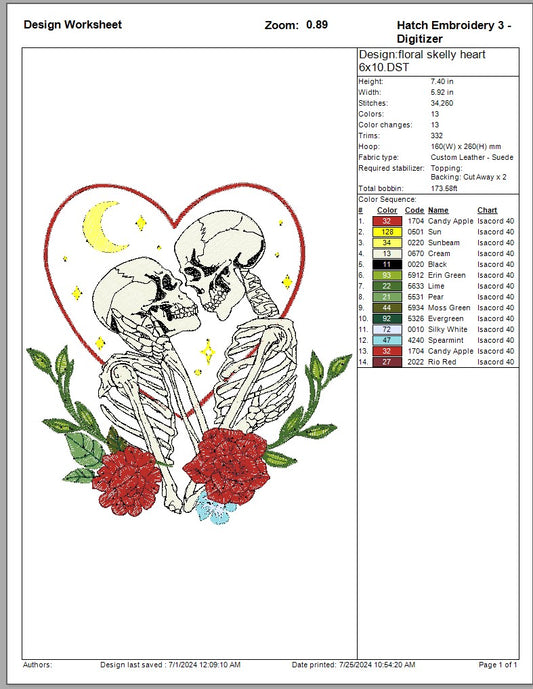 floral skelly heart 6x10