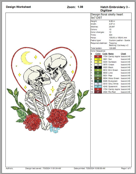 floral skelly heart 5x7